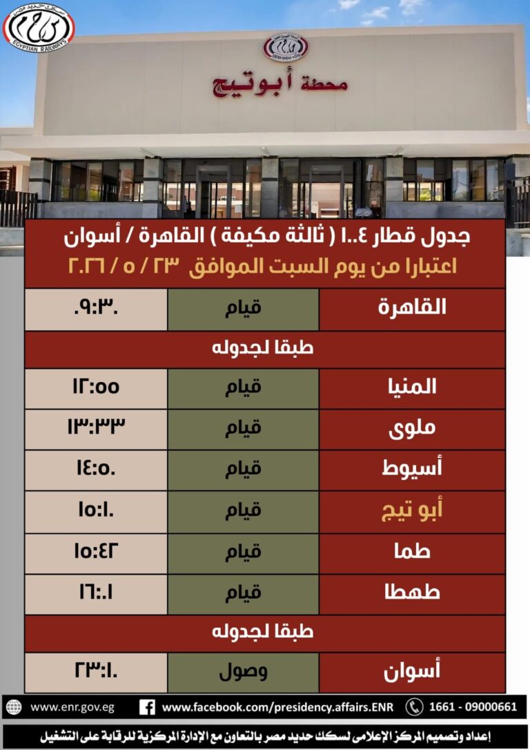 مقرر قطار 1004 فى ابوتيج - 17-5-2026